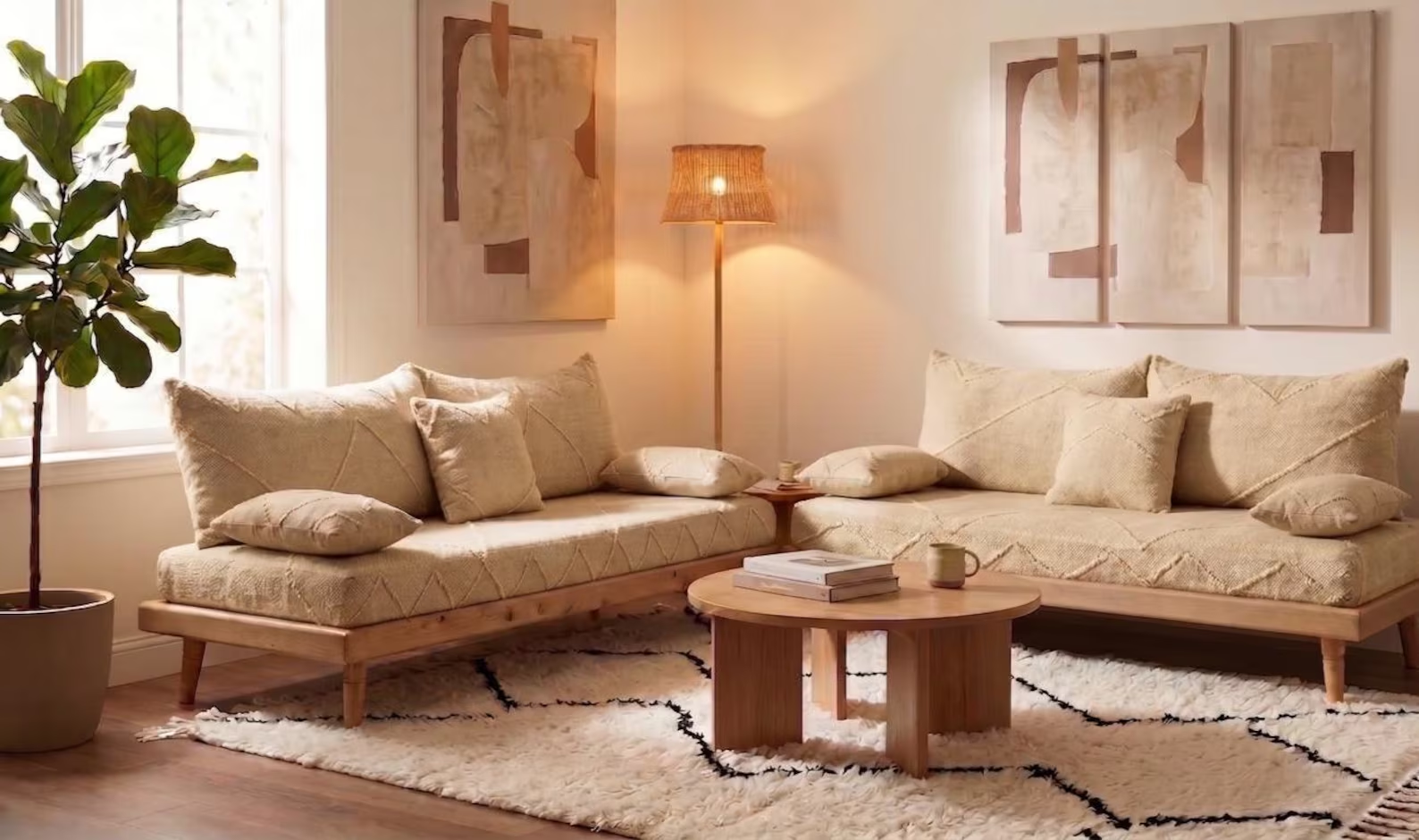 Beige Moroccan Handmade Wool Sofa cover image