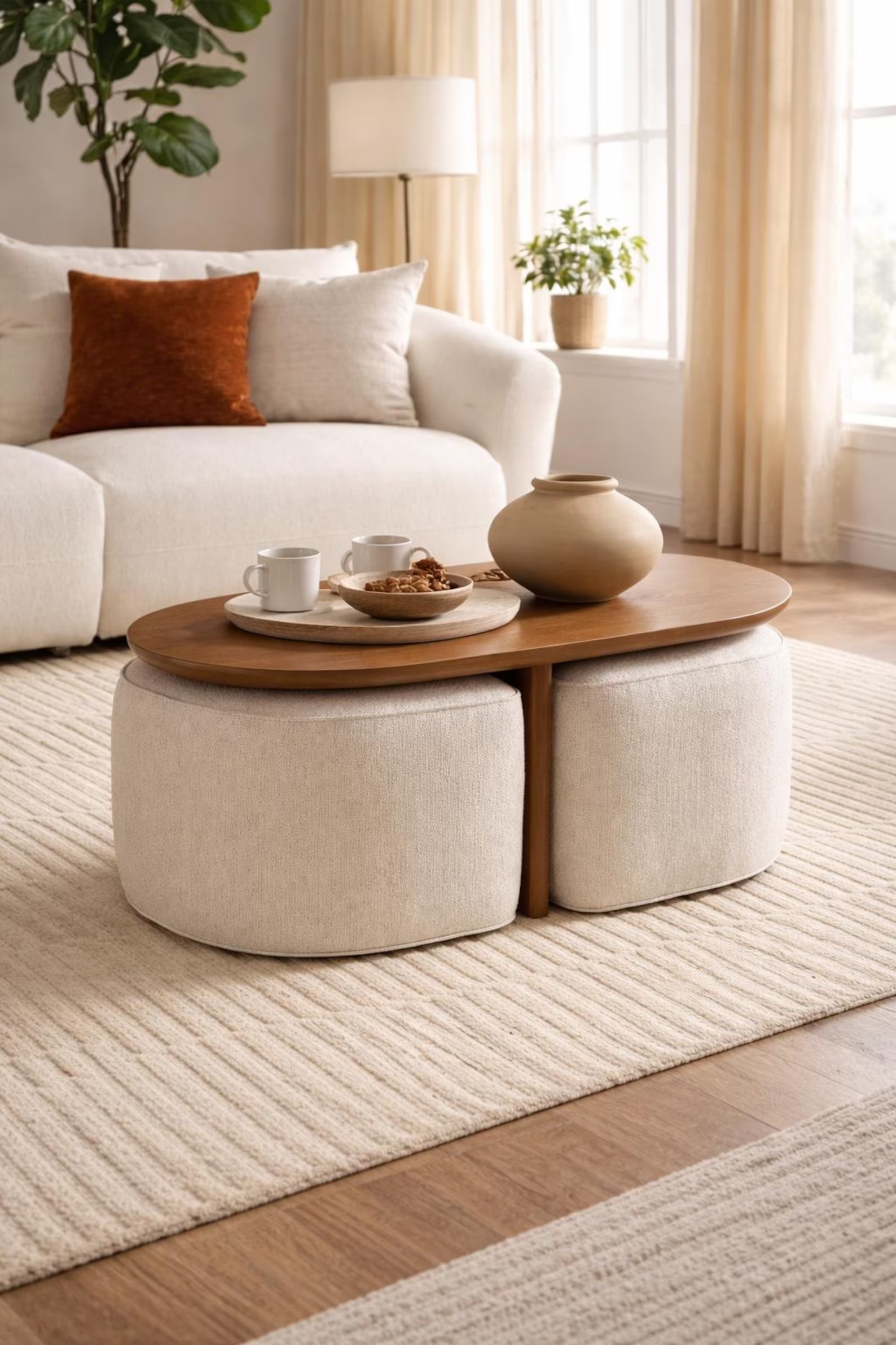 Natural Walnut Coffee Table & Ottoman Set cover image