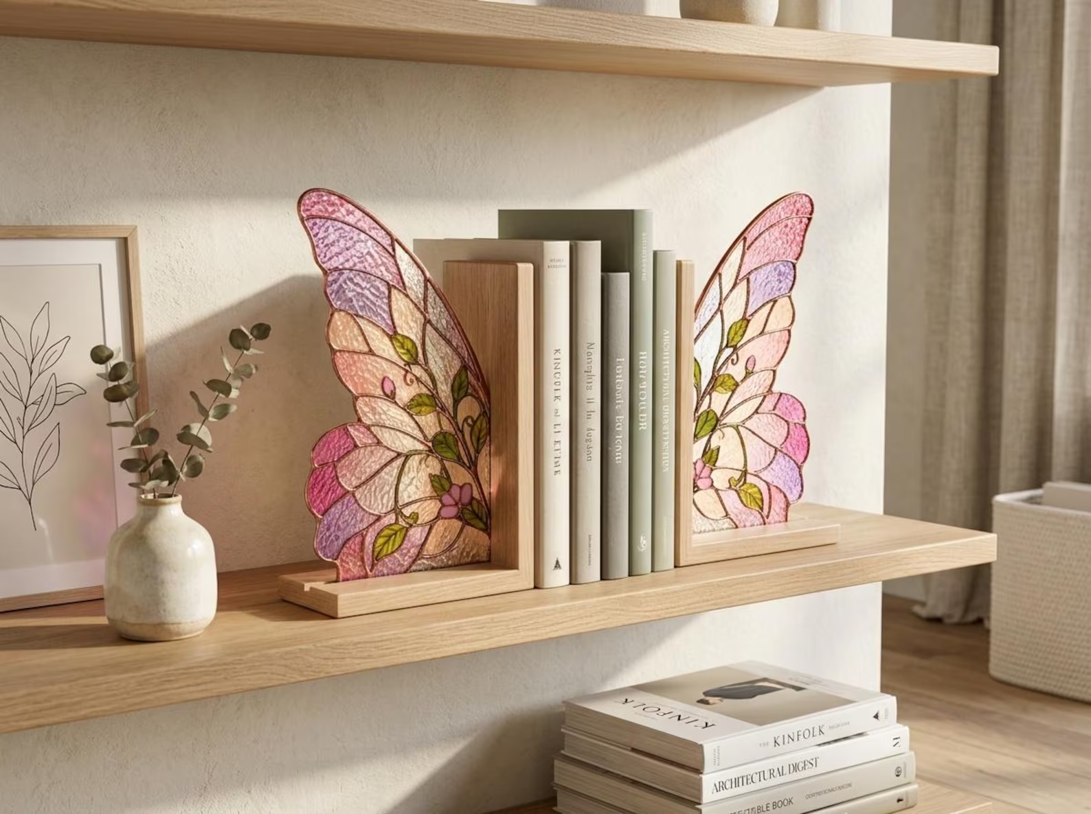 Floral Butterfly Stained Glass Bookends cover image