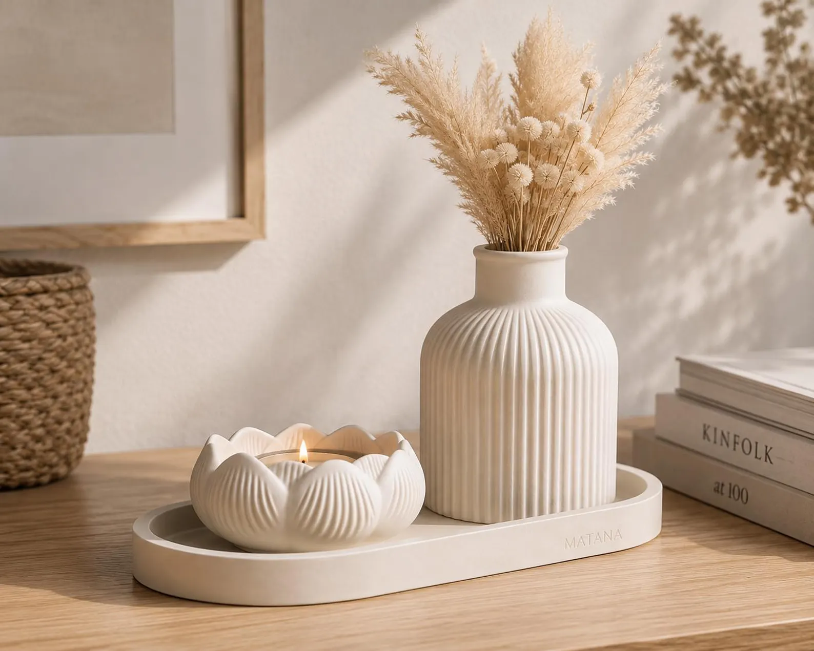 Oval Tray & Lotus Tealight Holder with Vase  cover image