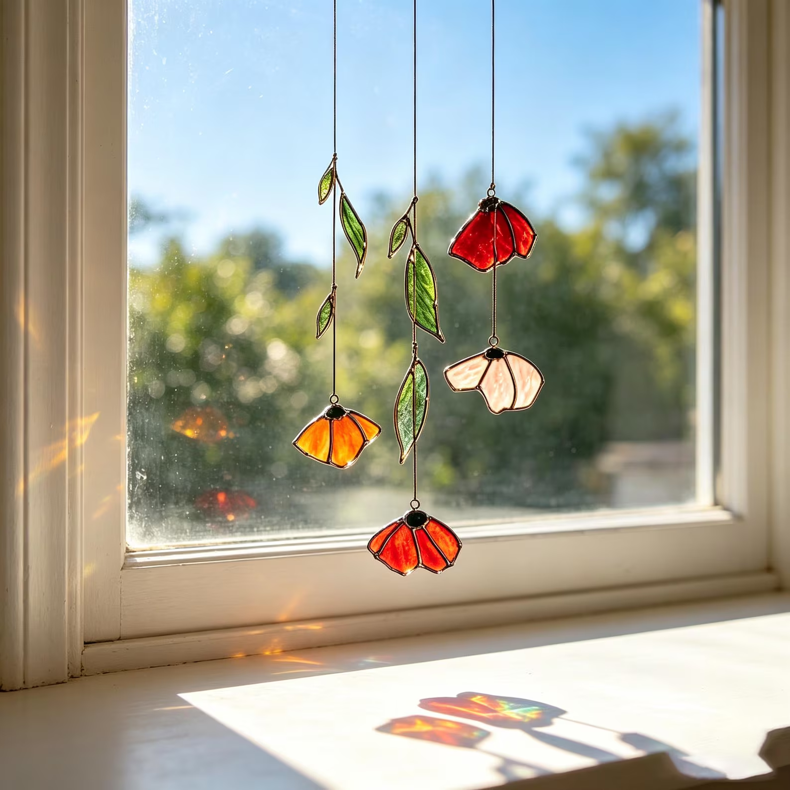 Autumn Poppy Leaf Stained Glass Suncatcher, cover image