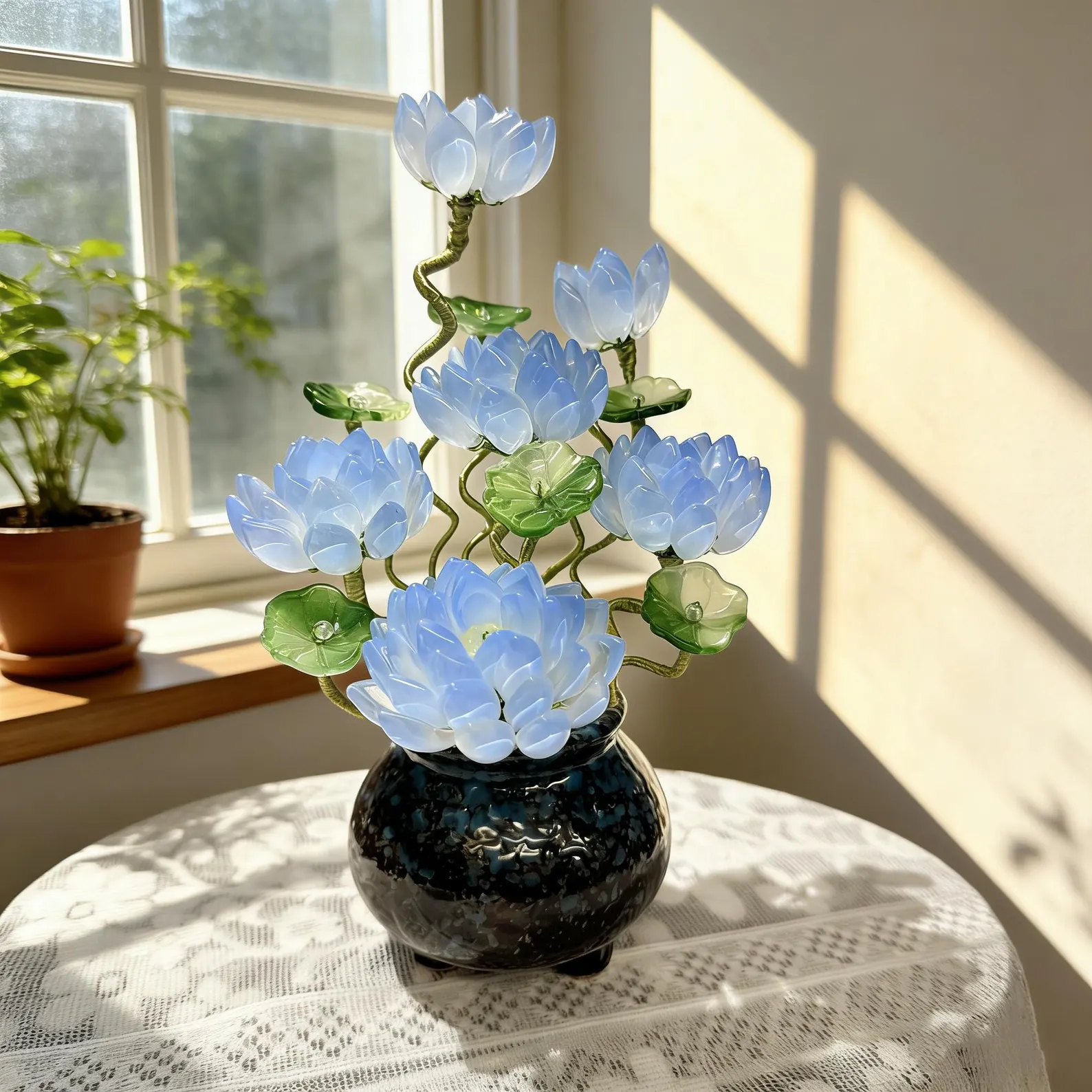 Handmade Blue Glass Flower with Pot cover image