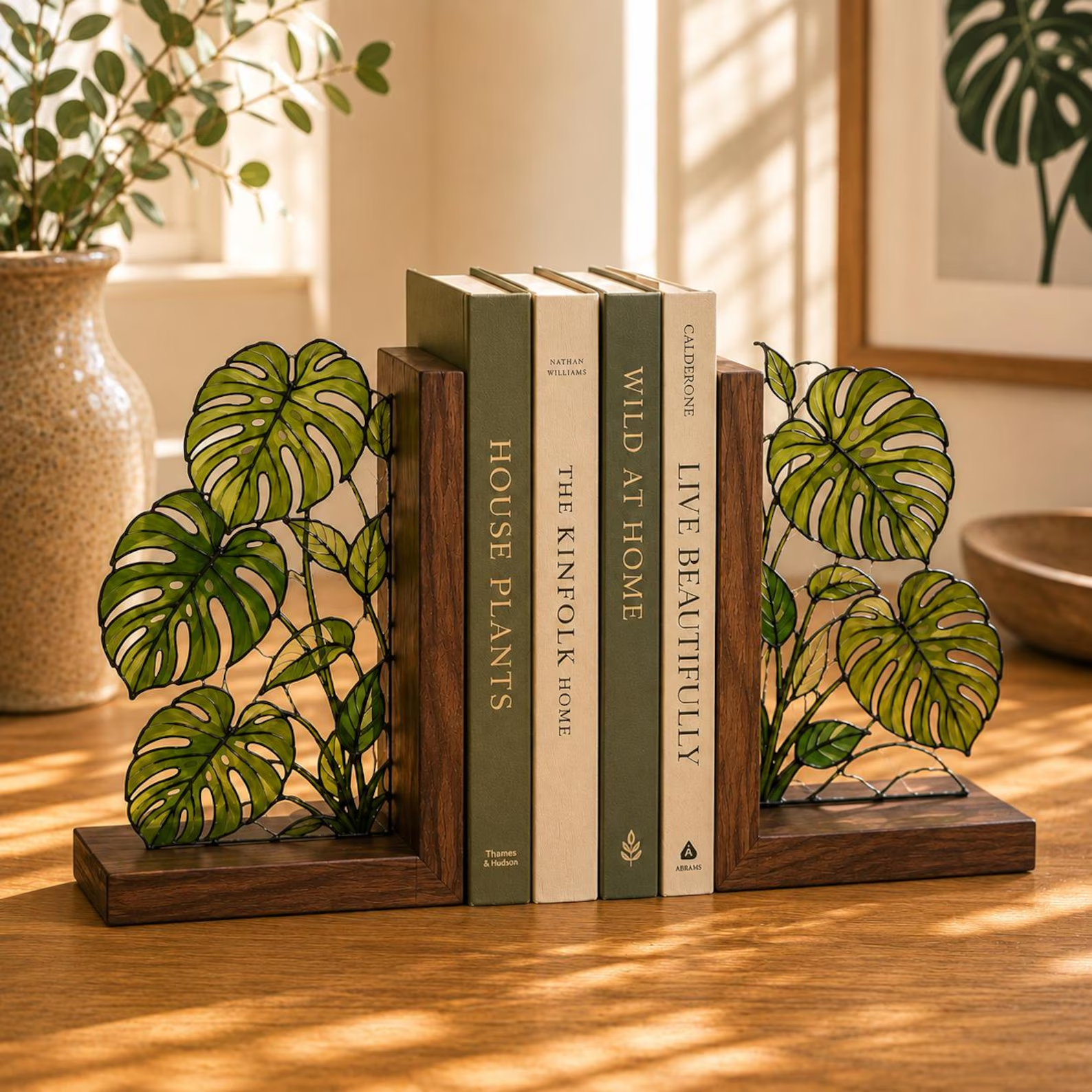 Monstera Stained Glass Bookends, cover image